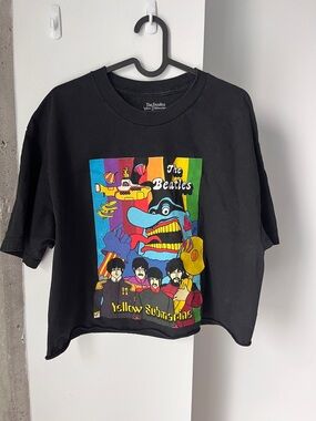 The Beatles Yellow Submarine Black Crop Tee Sz L Graphic Band Shirt
